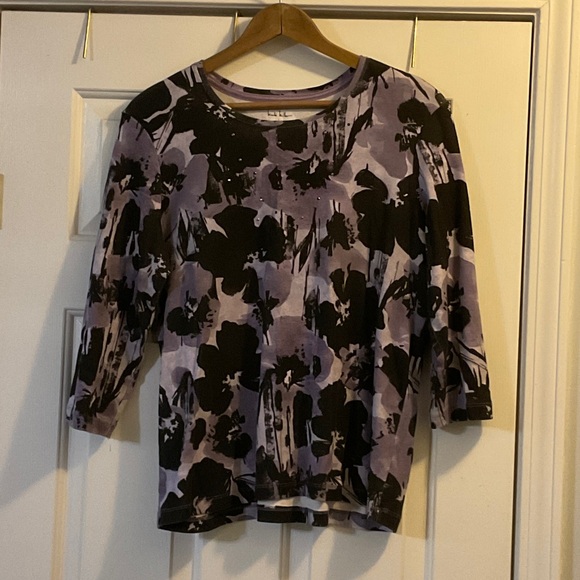 Nicole Miller Tops - Nicole Miller Black and Purple Floral Long Sleeve Top